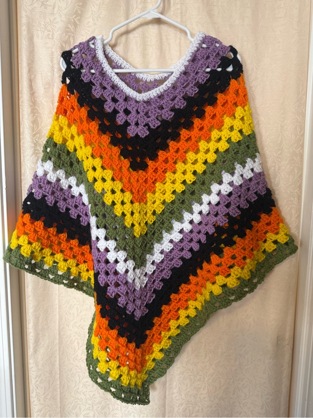 Halloween Crochet Poncho Sweater,Fall Winter Wear, Women’s Large Multi Color